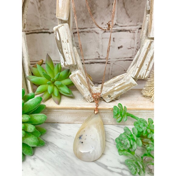 Striped Agate Pendant Necklace: Rose Gold Bail, 18-inch Chain - Picture 2 of 4